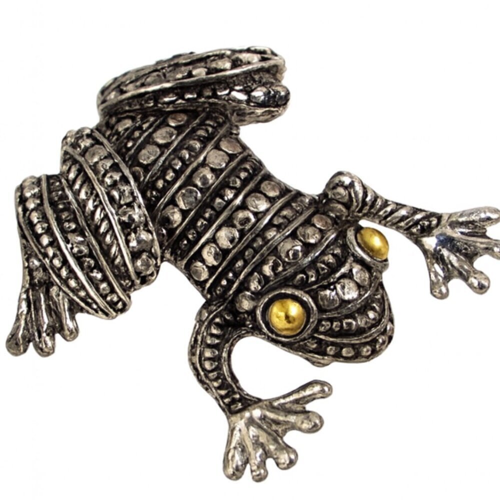 Vintage Silver Tone Dot Design Small Frog Brooch